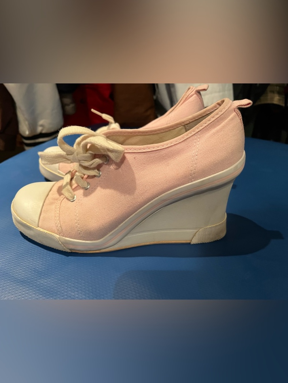 Women’s Pink Wedge Lace-Up Sneakers